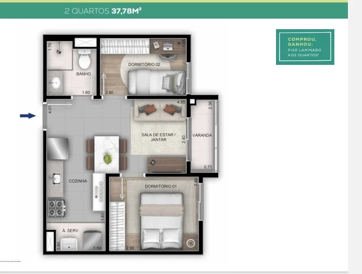 Apartamento para venda com 2 quartos em São Cristóvão com 37m²